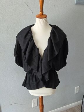 Simply Vera Vera Wang Black Ruffled Peplum Blouse Large